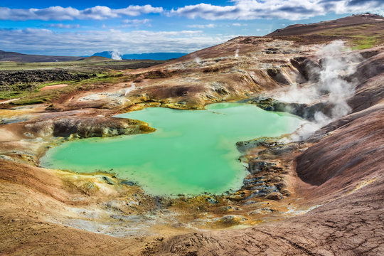 Turquoise pond on a volcanic mountain in Iceland