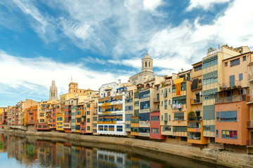 Girona. Multi-colored facades of houses on the river Onyar.