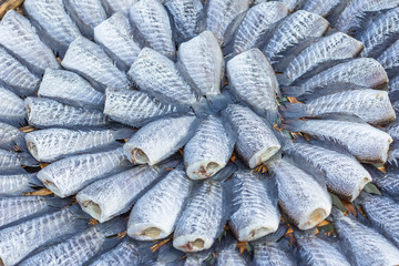 Fototapeta premium Dried fishs of local food at open market