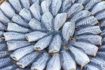 Dried fishs of local food at open market