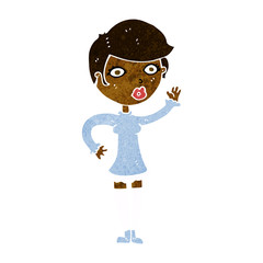 cartoon pretty woman waving