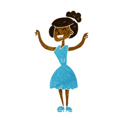 cartoon woman with raised arms