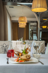 tasty dish with mushrooms in a restaurant