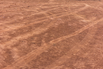 Track wheel on the ground. Wheel truck that left traces
