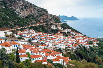 View of the traditional village of Velanidia in Peloponnese, Greece
