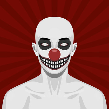 Bald scary Clown with smiling Face