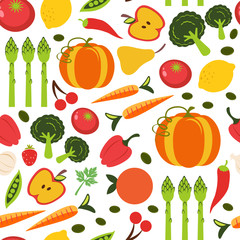 Beautiful seamless pattern with fruit and vegetables