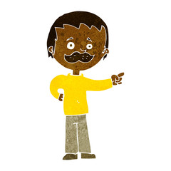 cartoon man with mustache pointing
