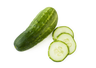 Composition of fresh cucumbers with slices