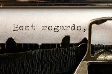 Best regards text written by old typewriter - obrazy, fototapety, plakaty
