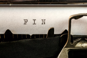 FIN text written by old typewriter