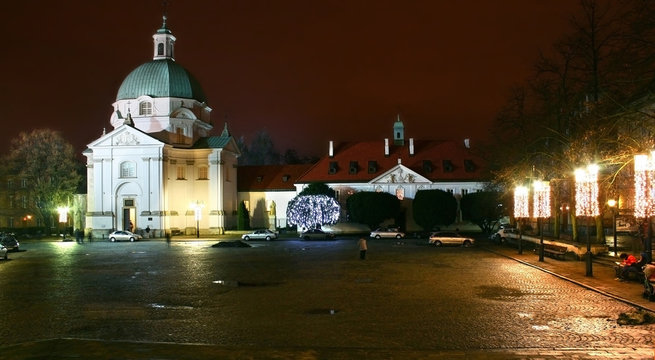 Fototapeta New Town Market in Warsaw at night