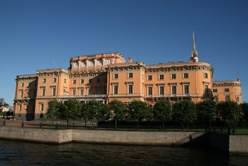 ST. PETERSBURG, RUSSIA - JULY 18, 2009: Northern facade of St. Michael's Castle (or Mikhailovsky Castle or Engineers' Castle) from the Moika River