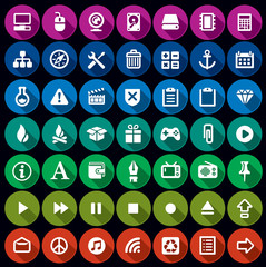 Collection of 49 flat round icons for web and ui design