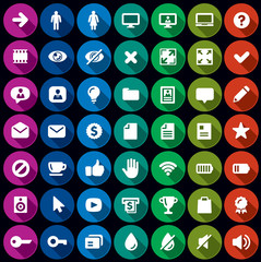 Collection of 49 flat round icons for web and ui design