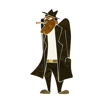 recommend clip art: cartoon man in hat and trench coat