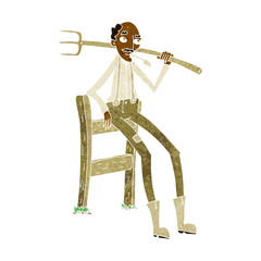 cartoon old farmer leaning on fence