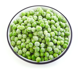 bowl of frozen green peas