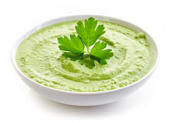 bowl of broccoli and green peas cream soup