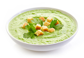 bowl of broccoli and green peas cream soup