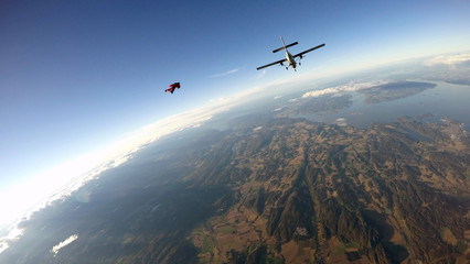 Fototapeta na wymiar Wingsuiting in Norway