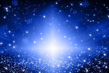 Fototapeta na wymiar snowflakes and stars descending on background
