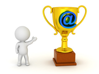 3D Character Showing Large Trophy with At Symbol
