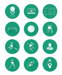 Modern flat volleyball icons set with long shadow effect