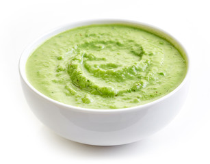 bowl of broccoli and green peas cream soup