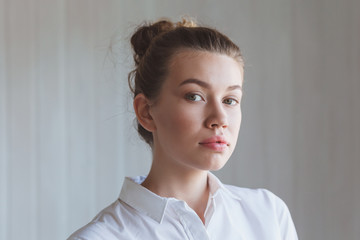 Portrait close up of young beautiful woman