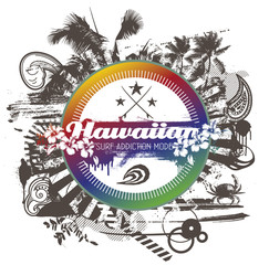 grunge hawaiian surf shield with summer signs