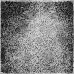 monochrome old grunge paper with flowers