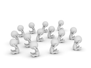 Many Stressed 3D Characters