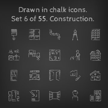 Construction icon set drawn in chalk.