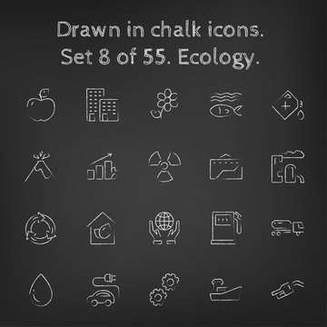 Ecology icon set drawn in chalk.