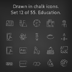 Education icon set drawn in chalk.