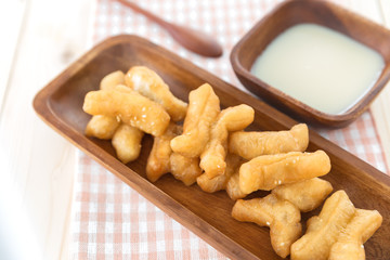 Deep-fried doughstick and milk , Snack and Dessert