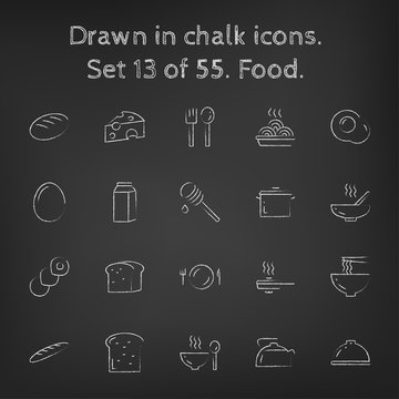 Food icon set drawn in chalk.