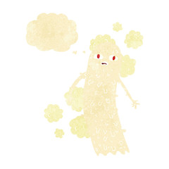 cartoon spooky ghost with thought bubble