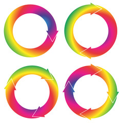 Collection f 4 isolated circular arrows in rainbow color gradien