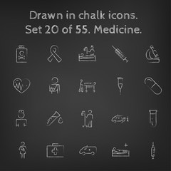 Medicine icon set drawn in chalk.