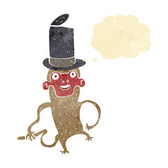 cartoon monkey wearing top hat with thought bubble
