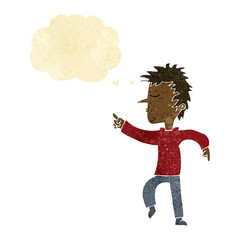 cartoon man pointing with thought bubble