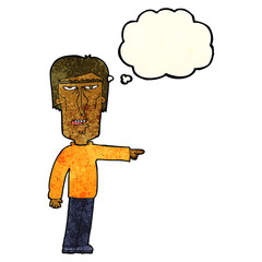 cartoon pointing man with thought bubble