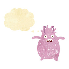 cartoon funny slime monster with thought bubble