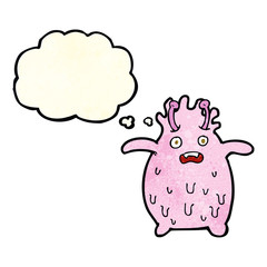 cartoon funny slime monster with thought bubble