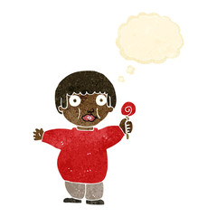 cartoon fat child with thought bubble