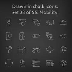 Mobility icon set drawn in chalk.