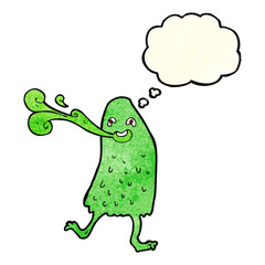 cartoon funny slime monster with thought bubble