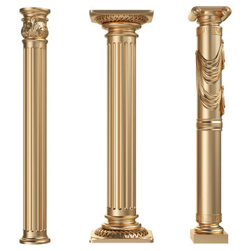 Golden columns isolated on white background